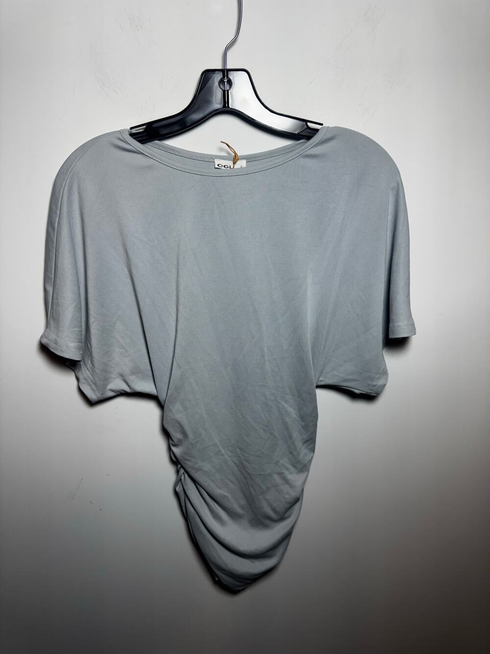 OGL Women's Draped Ruched Top Size Small Green/Blue Soft Stretch Casual Shirt
